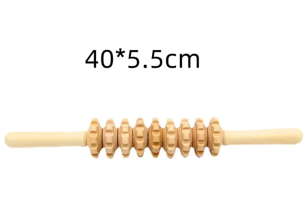 רולר עיסוי גוף מעץ באורך 40 ס"מ להרפיית שרירים