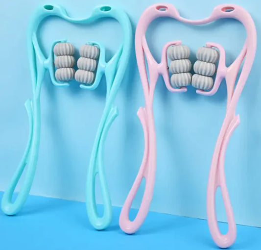 רולרי עיסוי כפולים לצוואר בצבע ורוד וכחול עם כדורי עיסוי מסתובבים